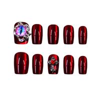 30 Pc Donne Breve Stampa Quadrato Su Chiodi Gatti Di Vino Eye False Nails Con Succhi Di Diavolo E Strass Design Finitura Lucida