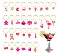30 Pcs Charms Anelli Pennarelli Distinguere Champagne Ciondolo Vetro Vino Color Charms Marcatura Pennarello Vetro Marcatori Bevande Cocktail Pennarello Colorato Bevi Festa Marcatore (rosso rosato)
