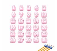 30 Pcs Numbered Pencil Toppers,1-30 Reusable Classroom Pencil Labels for Teachers,3D Printed Cute Cartoon Pencils Cap,Pencils Tracking Markers for Supply Stations and School Organization，Pink