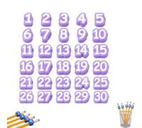 30 Pcs Numbered Pencils Toppers(1-30),Reusable Classroom Pencil Labels for Teachers,Number Pencil Toppers for Classroom Organization and Supply Tracking Station,Fits Standard Pencils，purple