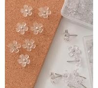 30 pezzi/50 pezzi/100 pezzi Spilli a forma di fiore trasparenti, design a cinque petali, spilli decorativi per ufficio, spilli a forma di fiore di pruno, forniture per il ritorno a scuola Ferro