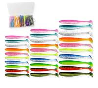 30 Pezzi 6/7/9 cm Esche da Pesca in Plastica Morbida con Scatola, Black Minnow Esche, per Trote, Pesci Rossi e Acqua Dolce, 10 Colori Misti