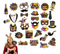 30 Pezzi Accessori Capodanno Foto Booth - Props Divertenti per Foto di Capodanno 2026, Decorazioni per Party e Foto Booth, Ideali per Festeggiare la Vigilia di Capodanno e Feste
