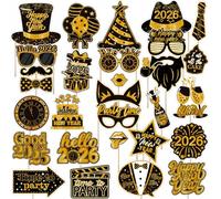30 pezzi accessori dorati e neri glitterati per il photo booth di Capodanno, accessori per il photo booth di Capodanno 2026, decorazioni per la vigilia, articoli per feste, bomboniere per