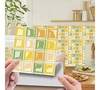 30 Pezzi Adesivi per Piastrelle per Mobili e Pareti, Hiser 3D Mosaico Stile Impermeabile Adesivo da Parete Autoadesive Rotoli Carta per Cucina Bagno Casa Decorativo (Giallo Verde,10x10cm)