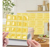 30 Pezzi Adesivi per Piastrelle per Mobili e Pareti, Hiser 3D Mosaico Stile Impermeabile Adesivo da Parete Autoadesive Rotoli Carta per Cucina Bagno Casa Decorativo (Giallo,10x10cm)