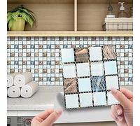30 Pezzi Adesivi per Piastrelle per Mobili e Pareti, Hiser 3D Mosaico Stile Impermeabile Adesivo da Parete Autoadesive Rotoli Carta per Cucina Bagno Casa Decorativo 10x10cm (Bianco)