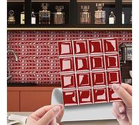 30 Pezzi Adesivi per Piastrelle per Mobili e Pareti, Hiser 3D Mosaico Stile Impermeabile Adesivo da Parete Autoadesive Rotoli Carta per Cucina Bagno Casa Decorativo (Rosso,10x10cm)