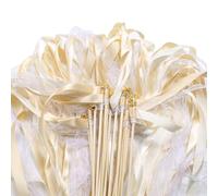 30 Pezzi Bacchette di Pizzo da Matrimonio Legno Nastro, Bacchette Magiche da Sposa con Campana, per Fidanzamento, Compleanno, Battesimo, Decorazione per Feste (champagne)