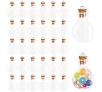 30 Pezzi Bottiglie dei Desideri con tappo in sughero, 1-2 ml Mini Barattoli Vetro Piccoli Piatte Rotonde Piccole Ciondoli per DIY Bottiglie dei Desideri Vasetti Vetro Bomboniere