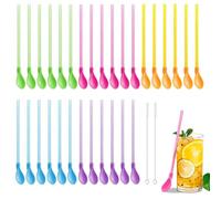 30 Pezzi Colorate Cannucce Riutilizzabili, Realizzato in PP, 2 in 1 Cannucce per Granita con Cucchiaio, Include 2 Spazzolini, Perfetti per Frullati e Bevande al Caffè