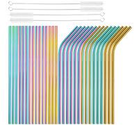 [30 pezzi] Confezione risparmio di cannucce metalliche riutilizzabili in acciaio inossidabile Tomorotec Home, set di cannucce in metallo con spaz