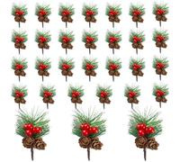 30 pezzi di rami di abete artificiale con bacche, piccole bacche di Natale artificiali, rami di bacche rosse di Natale per decorazioni natalizie esterne, rami di abete artificiali, rami di bacche