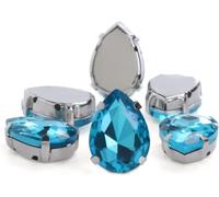30 pezzi di strass cristallo a goccia glitterati da cucire a mano su pietre vetro, perline diamanti for ornamenti fai te, accessori for trapano a artiglio(Sky Blue,10x14mm 30pcs)