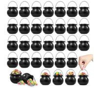 30 pezzi Halloween Candy Secchio, nero, mini calderoni con manici | Streghe in plastica per bomboniere, dolcetto o scherzetto, forniture per feste