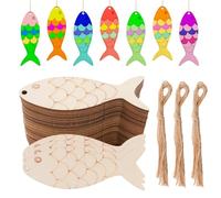 30 pezzi in legno di pesce, 10 x 3,5 cm, figure in legno per dipingere fai da te, set fai da te per decorare animali, decorazione da parete, pittura per bambini