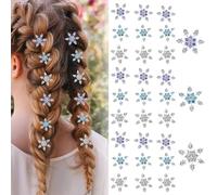 30 pezzi Mini fermagli per capelli a forma di fiocco di neve con strass, graziosi accessori per decorazioni per capelli a tema Frozen, mini ornamenti a forma di fiocco di neve in argento con strass