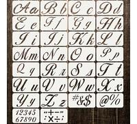 30 PEZZI Modello riutilizzabile bianco per tracciare alfabeto e numeri - Lettere da A a Z, numeri da 0 a 9, simboli matematici, segni di valuta, segni di punteggiatura con guide per calligrafia, etich