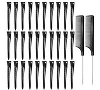 30 Pezzi Mollette per Capelli in Metallo a Becco D'anatra per lo Styling, 3,4 Pollici Nero Mollette a Coccodrillo con 2 Pezzi Pettini a Coda di Topo