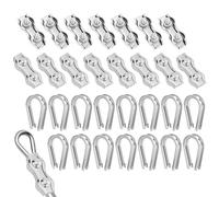 30 Pezzi Morsetto Duplex M3 e Ditale M4,Morsetto per Fune Metallica，Morsetti Stendibiancheria Clip per fune in acciaio, fissaggio