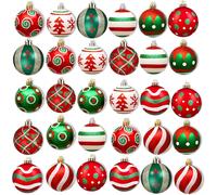 30 Pezzi Palline Di Natale Rosse Verde,10 Designs Ornamenti Di Palla Di Natale,D