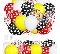 30 Pezzi Palloncini Rossi e Neri Pois 12 Pollici Palloncini Gialli Bianchi Palloncinis con Coriandoli per Baby Shower, Compleanno, Festa a Tema