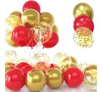 30 Pezzi Palloncini Rossi e Oro, 12 Pollici Metallico Cromo Dorato, Coriandoli Lattice Elio Rosso e Dorato, Nastro per Compleanno, Festival, Bambino, Baby Shower, Festa