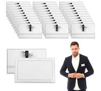 30 Pezzi Porta Badge Con Clip E Spilla, 90 X 56Mm Plastica PVC Trasparente Porta, Porta Badge Orizzontale Clip, Orizzontale In Plastica Portabadge Trasparent Per Ufficio, Affari, Conferenze