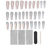 30 Pezzi Press On Nails Ballerina Lunghe, Unghie Artificiali con Design Press On Nails Unghie Corte da Incollare con Colla per Unghie Unghie Finte Set Corto, Unghie Finite Eleganti Nail Art(0070-05)