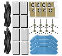 (30 pezzi) Ricambi per robot aspirapolvere Lefant M2 Plus, M2L Plus, 2 spazzole a rullo, 8 spazzole laterali, 8 filtri HEPA, 4 panni per la pulizia, 8 sacchetti per la polvere. Kit accessori