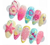 30 pezzi rilievo limone farfalla ibisco almond pressa sulle unghie estive 3D tropicale frutta fiore unghie artificiali da incollare estate mare oceano spiaggia conchiglia stelle marine finte unghie