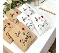 30 pezzi Sacchetti di carta kraft marrone, stampati con cuore rosso e testo "L'amore è dolce", sacchetti regalo romantici adatti per San Valentino, anniversario, matrimonio, festa per la sposa, confez