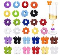 30 Pezzi Segna Bicchieri Calici in Silicone, Marcatori per Bicchieri Riutilizzabili e Colorati, Segnabicchieri per Calici da Vino, Champagne e Acqua, Set con Forme a C, Fiore e Farfalla