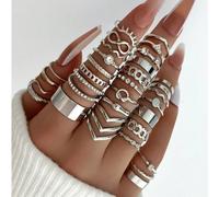 30 pezzi/set Anelli aperti asimmetrici vintage geometrici per donna, gioielli in metallo spesso e massiccio per dita, accessori per feste Tagli UnicaLega di ferro