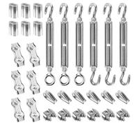 30 pezzi Set di tenditori M4, tenditori per funi in acciaio inox da 3 mm, tenditore per funi in acciaio inox, morsetto per fune metallica a U e duplex, occhielli per funi metalliche e morsetto a
