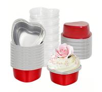 30 pezzi Stampi per torte a forma di cuore con coperchi, Miniature teglie in alluminio rosa da 100 ml, Contenitori monouso per cupcake per San Valentino, Festa della Mamma, Matrimonio, Feste Set rosa