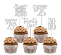 30 pezzi Straight Outta 2000 Cupcake Toppers Glitter Twenty Five Cake Decoration Happy 25th Cake Decoration for Prost auf 25 anni Compleanno Matrimonio Anniversario Festa Torta Decorazione Argento