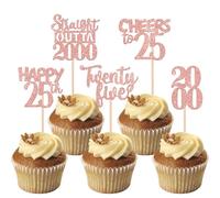 30 pezzi Straight Outta 2000 Cupcake Toppers Glitter Twenty Five Cake Decoration Happy 25th Cake Decoration for Prost auf 25 anni Compleanno Matrimonio Anniversario Festa Torta Decorazione Oro rosa