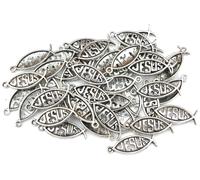 30 Pezzi X Gesù Pesce Cristiano Ciondoli 26mm x 9mm Uno Lato Lotto Intero