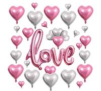 30 Pezzo Palloncini Cuore LOVE Palloncini, Argento Rosa Palloncini a Forma di Cuore, Romantico Amore Decorazioni per San Valentino Matrimoni Fidanzamento Anniversari Compleanno Festa, 5 10 18 Pollici