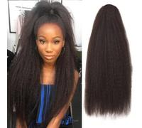 30 pollici Coda di cavallo con cordoncino, morbida e naturale, estensione della coda di cavallo dritta crespa, lunga estensione sintetica dei capelli Yaki italiani, colore nero naturale, 2# Fibra ad a