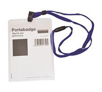 30 PORTABADGE FLESSIBILE CON LACCETTO BLU 10x14 cm VERTICALE IN PVC TRASPARENTE