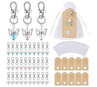 30 portachiavi con angelo custode a forma di cuore creativo + sacchetto di caramelle trasparente + etichette regalo in carta kraft per feste, decorazioni natalizie, 10 bianco + 10 rosa + 10 ciondoli a