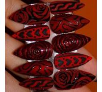 30 pz Romantics Valentine Press on Nails Red Cats Eye Black Heart Rose per una facile applicazione donne arte occhi di gatto rosso