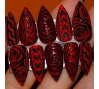 30 pz Romantics Valentine Press on Nails Red Cats Eye Black Heart Rose per una facile applicazione donne arte occhi di gatto rosso