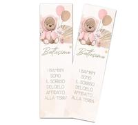 30 pz. segnaposto Rettangolare in carta ideali per Battesimo bambina bambino segnalibri segna posti cartoncino grafica a scelta (Orsetta Rosa Pampas)