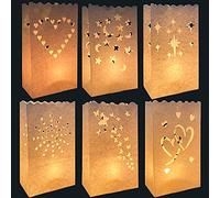 30 sacchetti luminari, lanterne di carta resistenti alla fiamma, riutilizzabili, sacchetti luminari bianchi, a forma di farfalla, stella a forma di cuore e luna, per matrimoni, feste romantiche