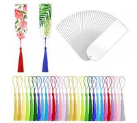 30 segnalibri vuoti in acrilico trasparente, segnalibri artigianali con 30 nappe colorate, segnalibri rotondi rettangolari trasparenti sfusi per fai da te etichette da appendere etichette regalo,