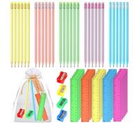 30 Set di Matite HB con Matita Triangolare in Resina Righello 15 cm Temperino Etichette Sacchetti Organza 15 x 20 cm per Regalo per Insegnanti Bomboniere Laurea Regali di Natale o Materiale Scolastico