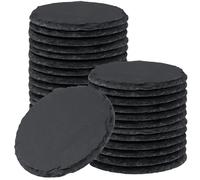 30 sottobicchieri rotondi in ardesia, tovagliette in ardesia da 10 cm, con cuscinetti di fissaggio inferiori, sottobicchieri multiuso in pietra nera per bar, cucina, hotel, ristorante (spessore 4-6 mm